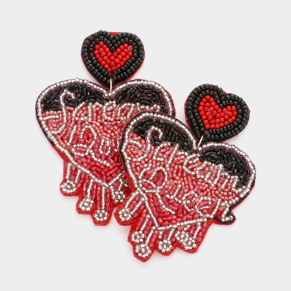 Red Black Heart SCREAM QUEEN Halloween Dangle Earrings Word Statement Jewelry